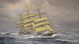Gemälde Vollschiff Siam im Sturm mit gereffeten Segeln