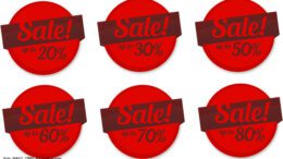 sechs Sale Buttons mit Rabatten