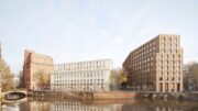 Visualisierung des Hamburger Neubaus auf der Nikolaiinsel links das Haus der Patriotischen Gesellschaft
