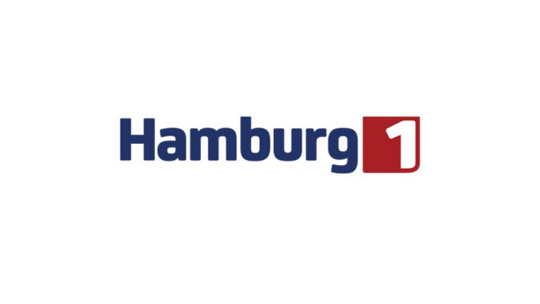 Logo Schriftzug Hamburg1 die Eins in weiß und rot unterlegt